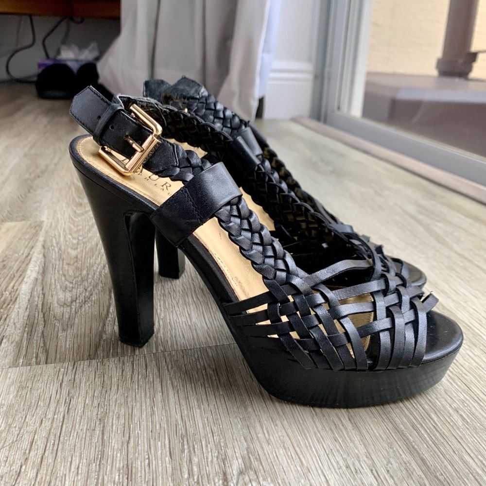 Ralph Lauren Black Leather Platform Sandals
